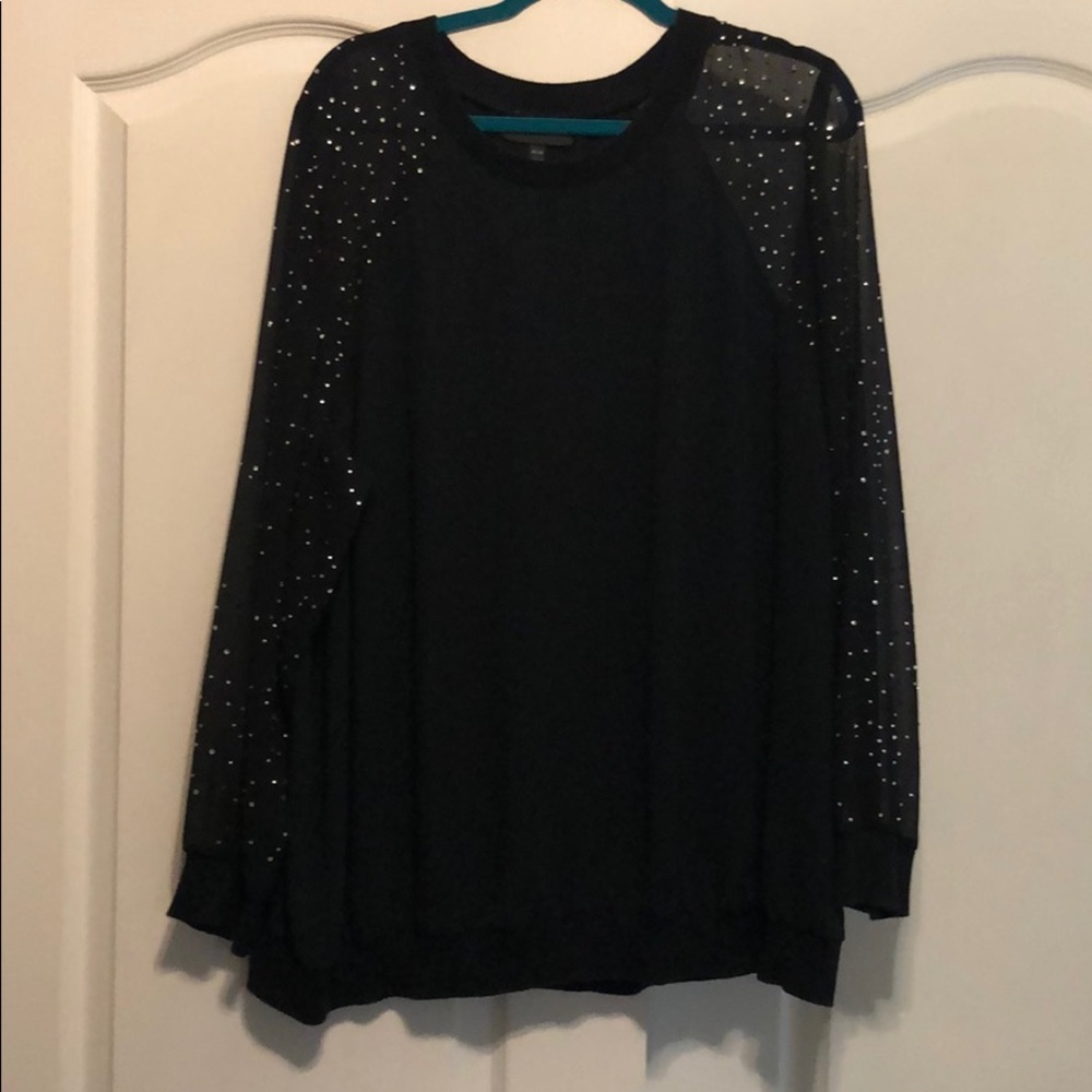 Plus size! Sheer l/s top with rhinestone details